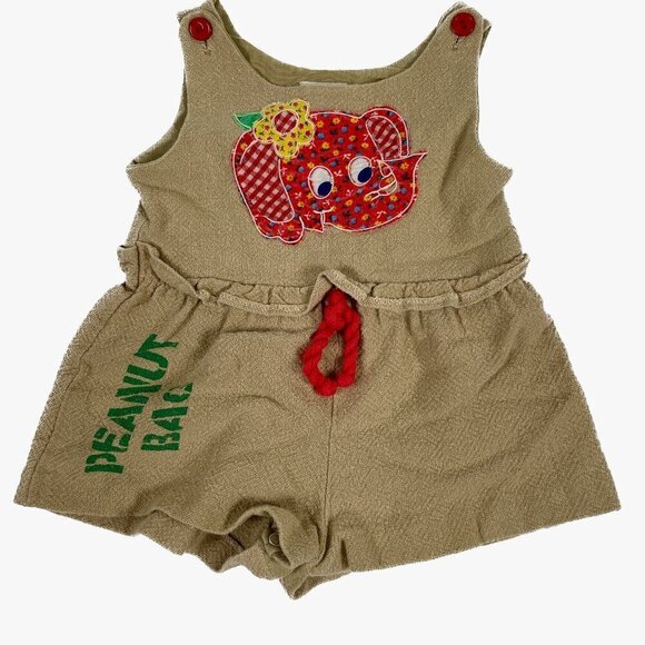 Nannekins Vintage Romper Overall Peanut Bag Embroidered Elephant 15-18 months - Picture 1 of 11